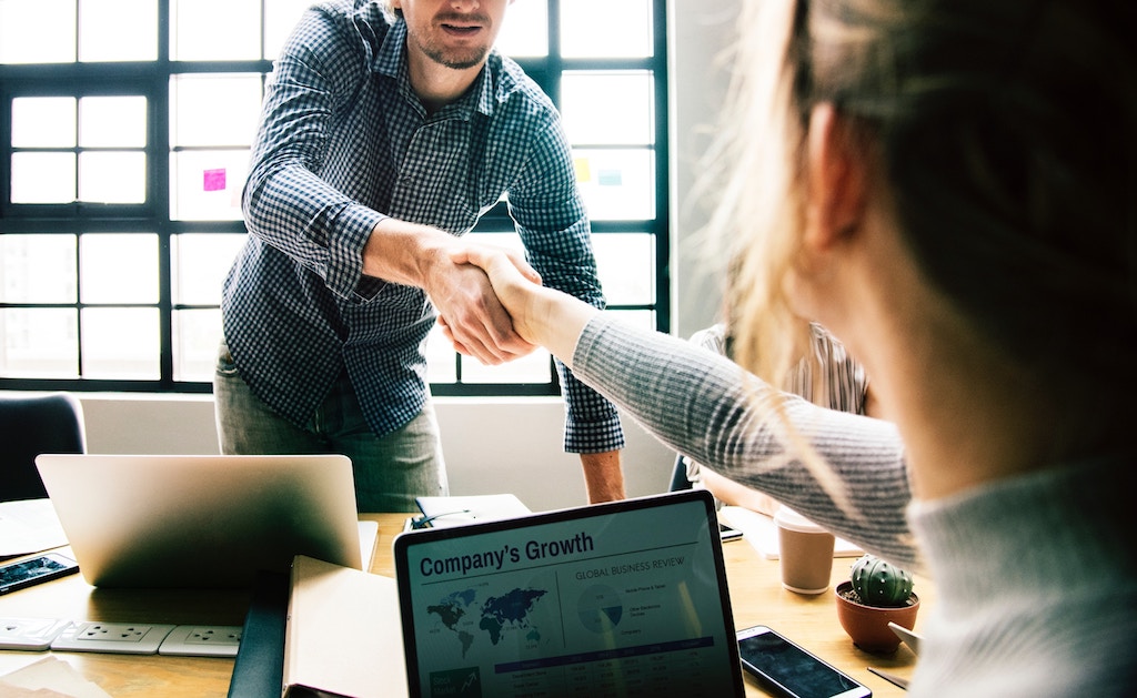 hand shake at a staffing agency