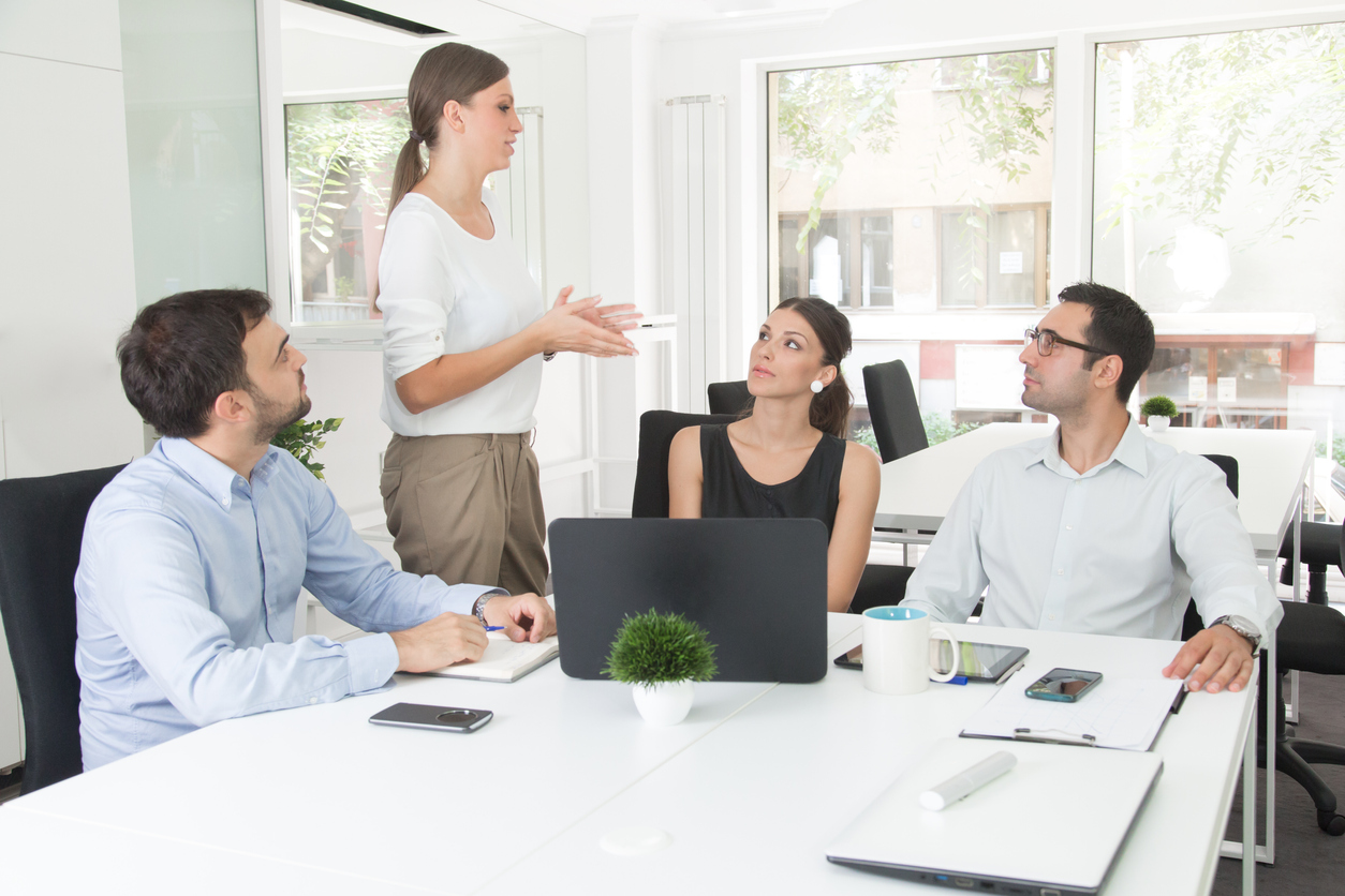 Female manager talking to a staffing agency about her hiring needs