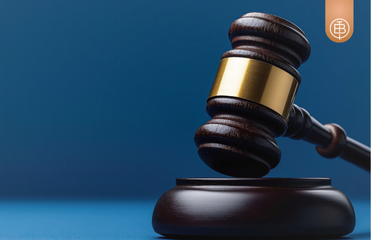 A brown gavel with a turquoise background